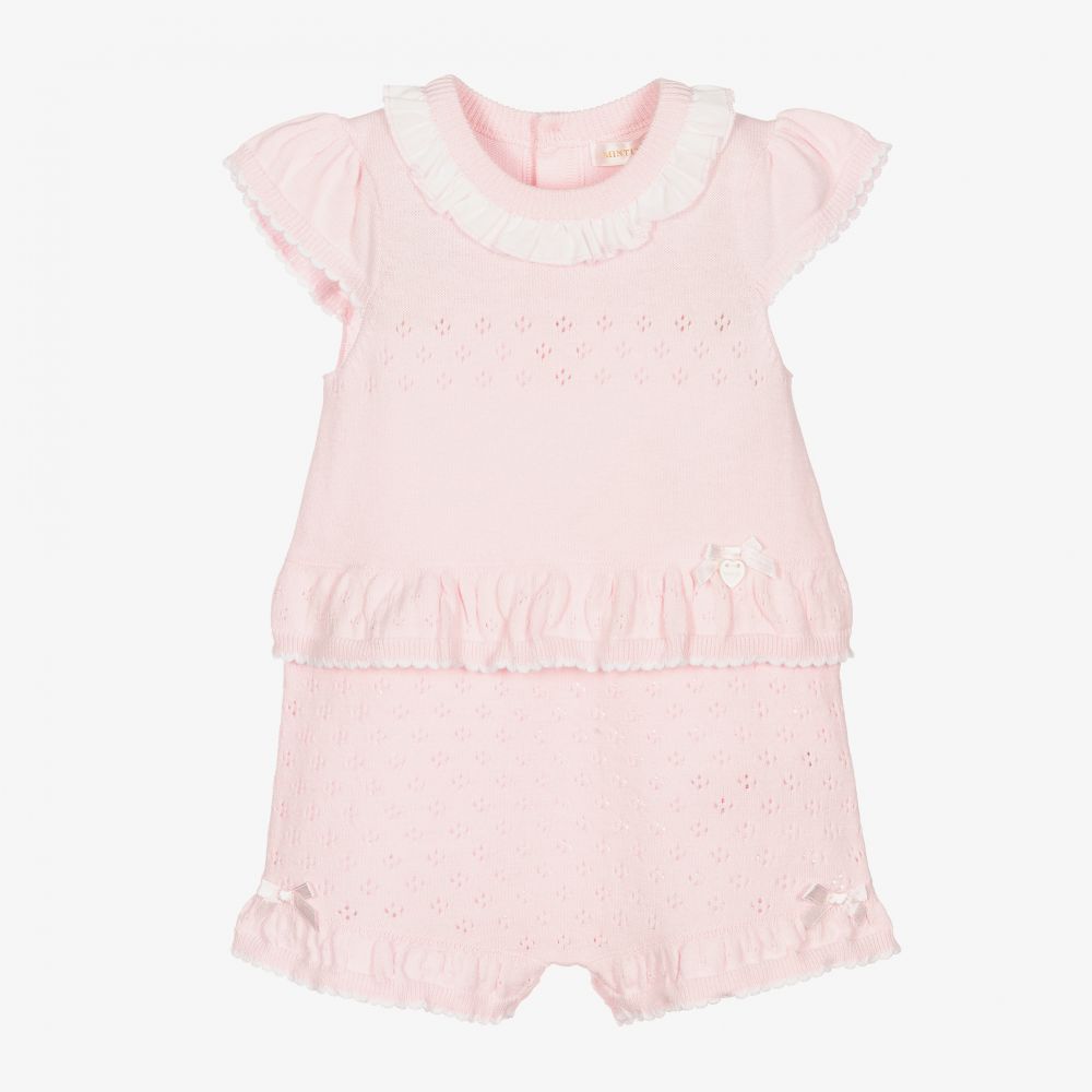 Mintini Baby - Pink Cotton Knit Baby Shortie | Childrensalon