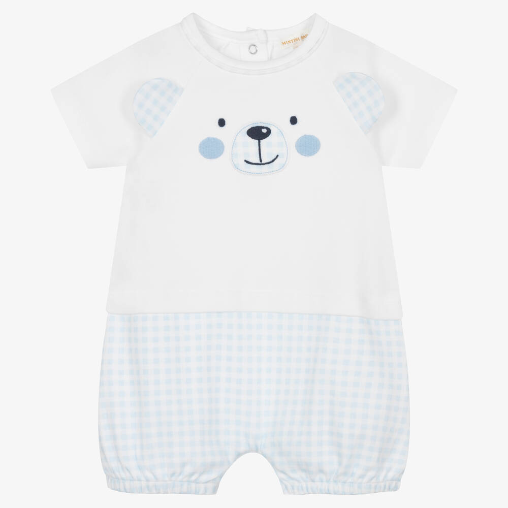 Mintini Baby - White & Blue Cotton Baby Shortie | Childrensalon