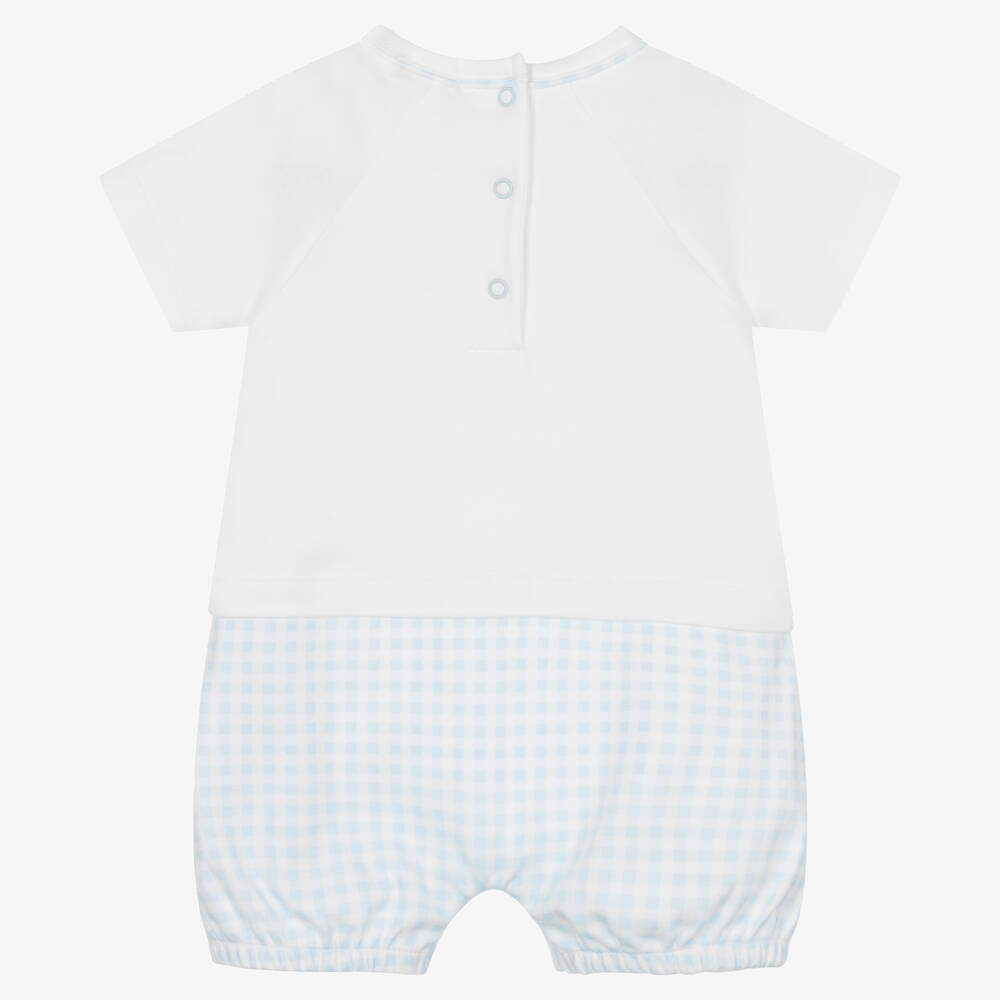 Mintini Baby-White & Blue Cotton Baby Shortie | Childrensalon Outlet