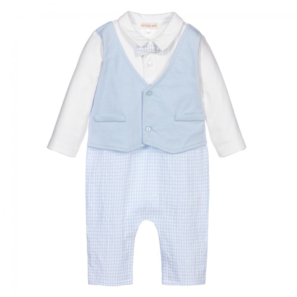 MINTINI Baby Boy romper All in one Blue white COTTON 3months 6months 9 months 