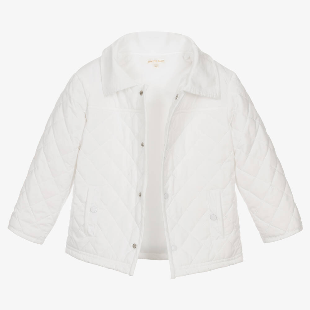 Mintini Baby-White Quilted Hooded Jacket | Childrensalon Outlet