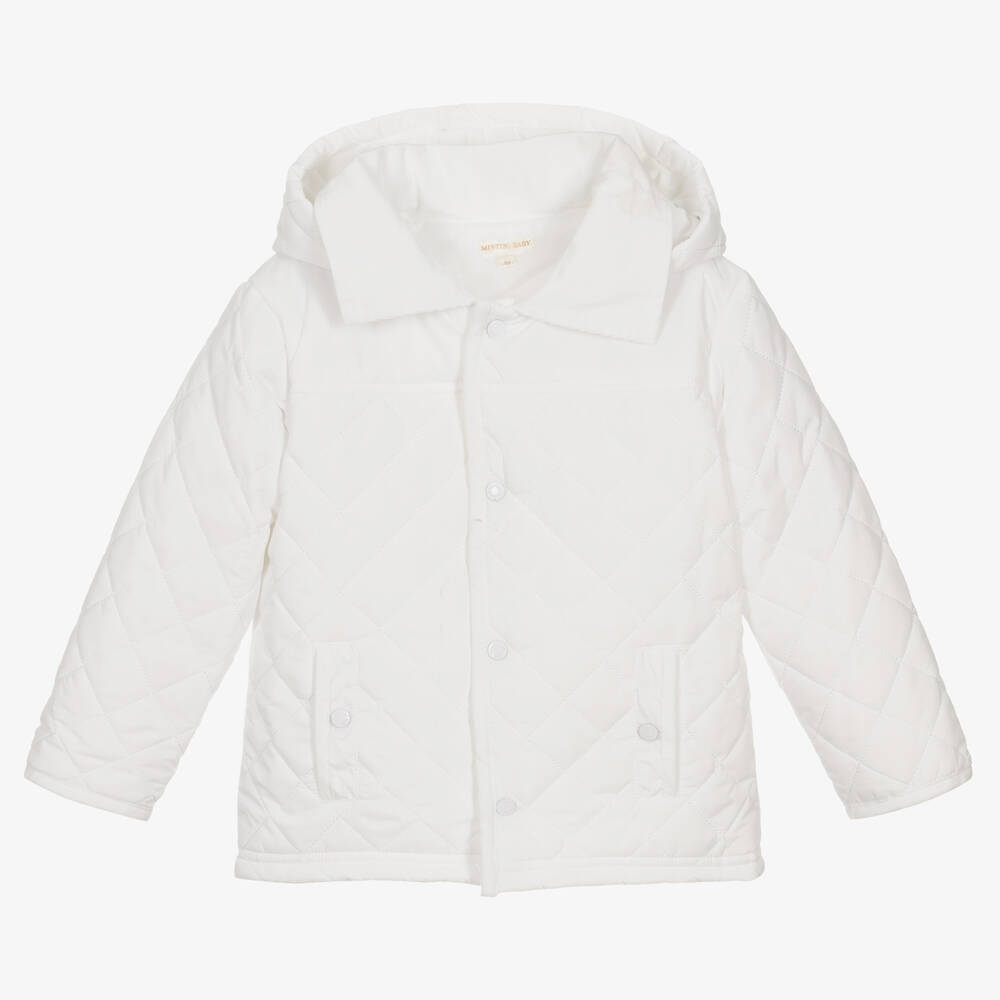 Mintini Baby - White Quilted Hooded Jacket | Childrensalon