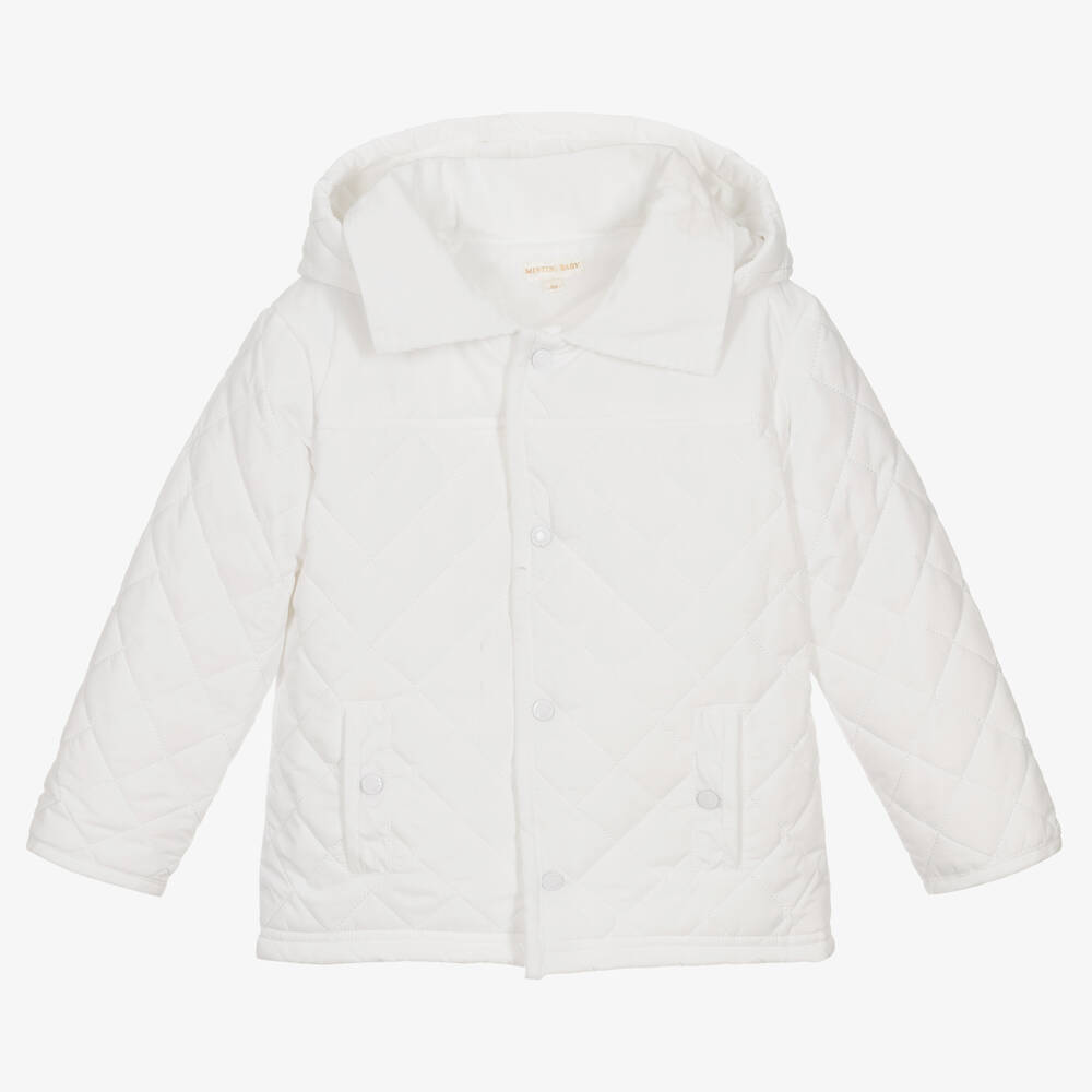 Mintini Baby-White Quilted Hooded Jacket | Childrensalon Outlet