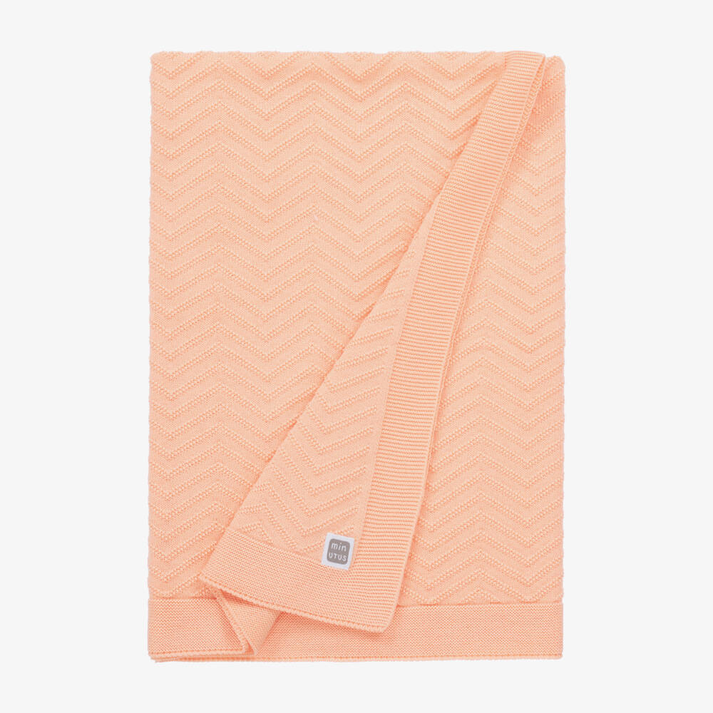 Minutus-Baby Girls Orange Chevron Pattern Knitted Blanket (90cm) | Childrensalon Outlet