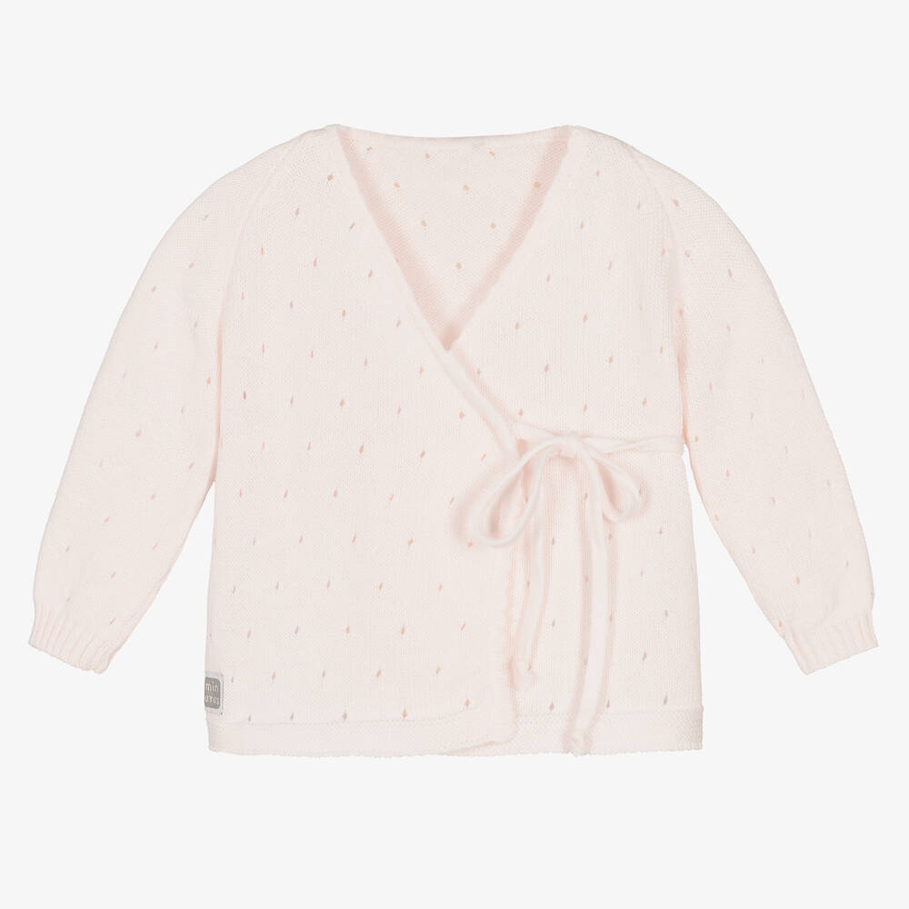 Minutus-Baby Girls Pink Cotton Knit Cardigan | Childrensalon Outlet