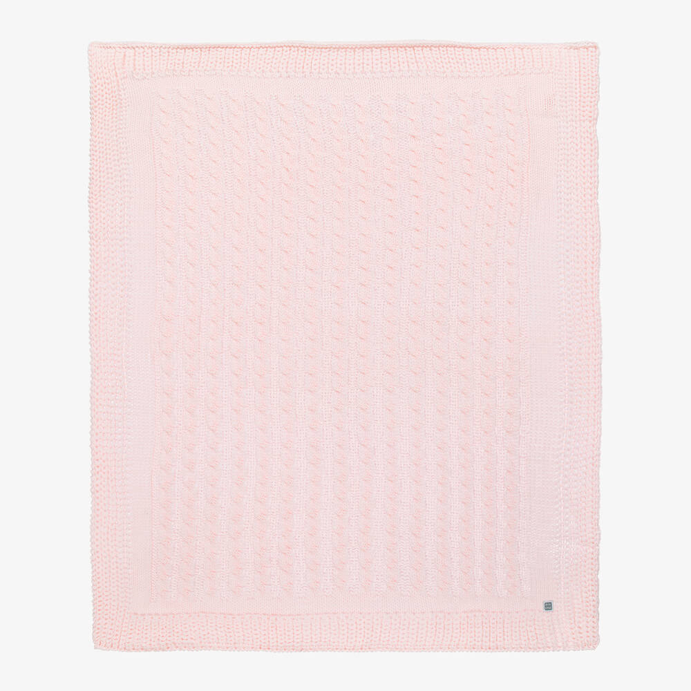 Minutus-Baby Girls Pink Knitted Blanket (98cm) | Childrensalon Outlet