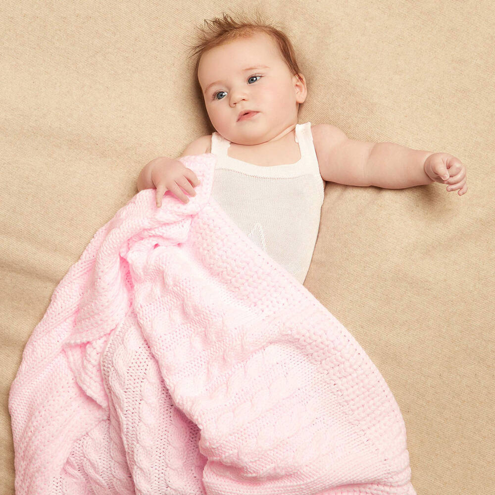 Minutus-Baby Girls Pink Knitted Blanket (98cm) | Childrensalon Outlet