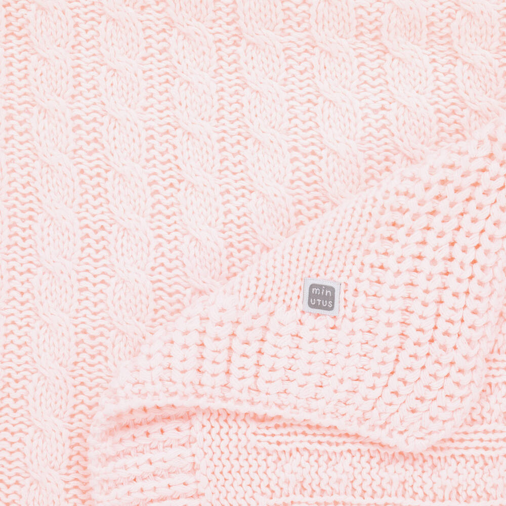 Minutus-Baby Girls Pink Knitted Blanket (98cm) | Childrensalon Outlet