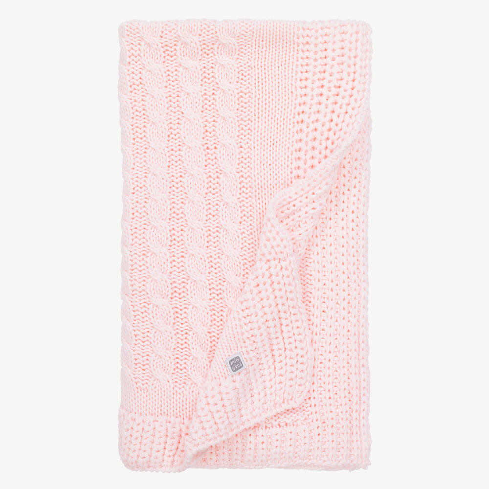 Minutus-Baby Girls Pink Knitted Blanket (98cm) | Childrensalon Outlet