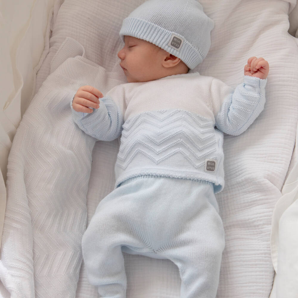 Minutus-Blue Cotton Knit 2 Piece Babygrow | Childrensalon Outlet