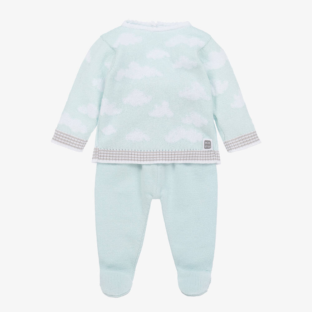 Minutus-Blue Cotton Knit Cloud 2 Piece Babygrow | Childrensalon Outlet
