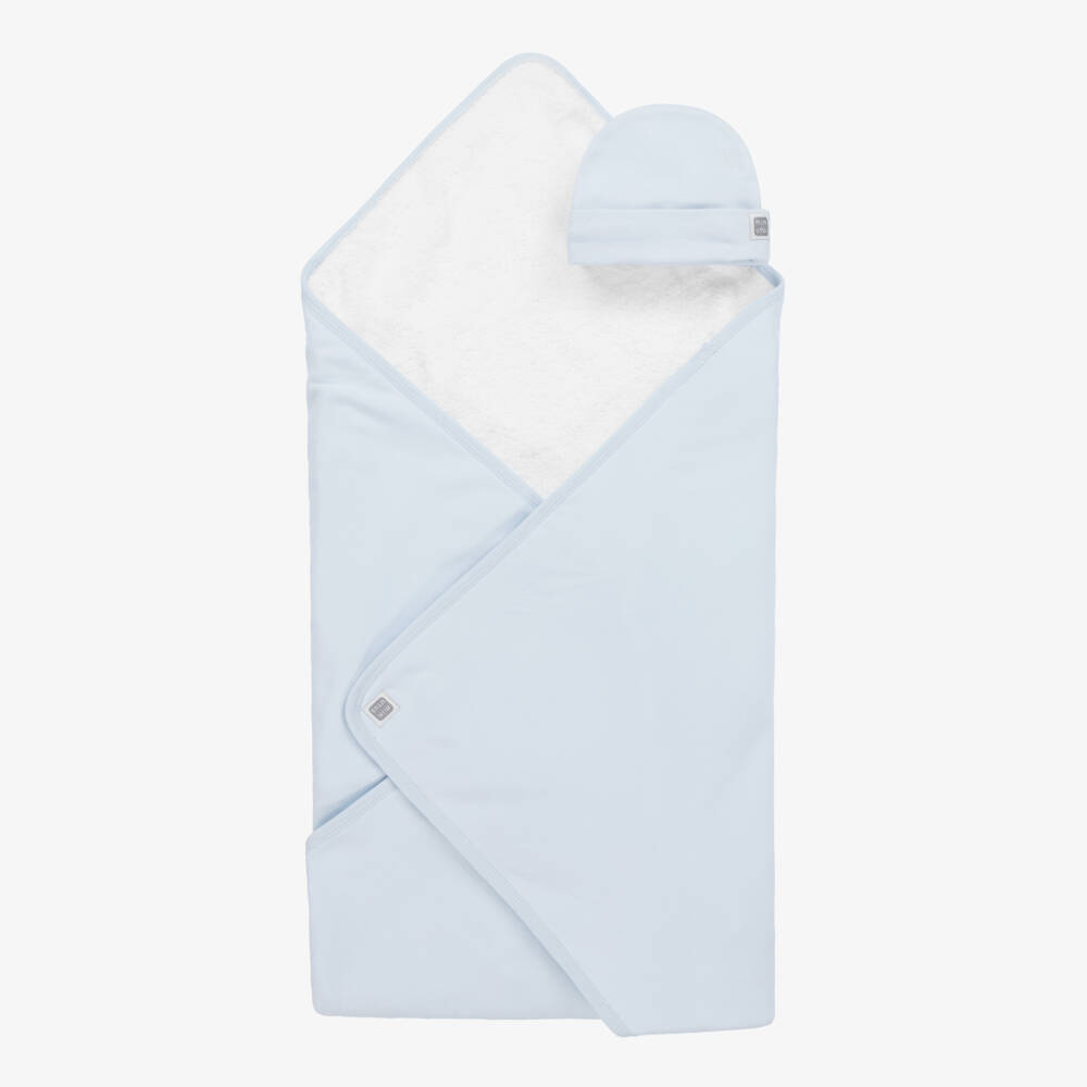 Minutus-Blue Cotton Skin To Skin Blanket & Hat Set | Childrensalon Outlet