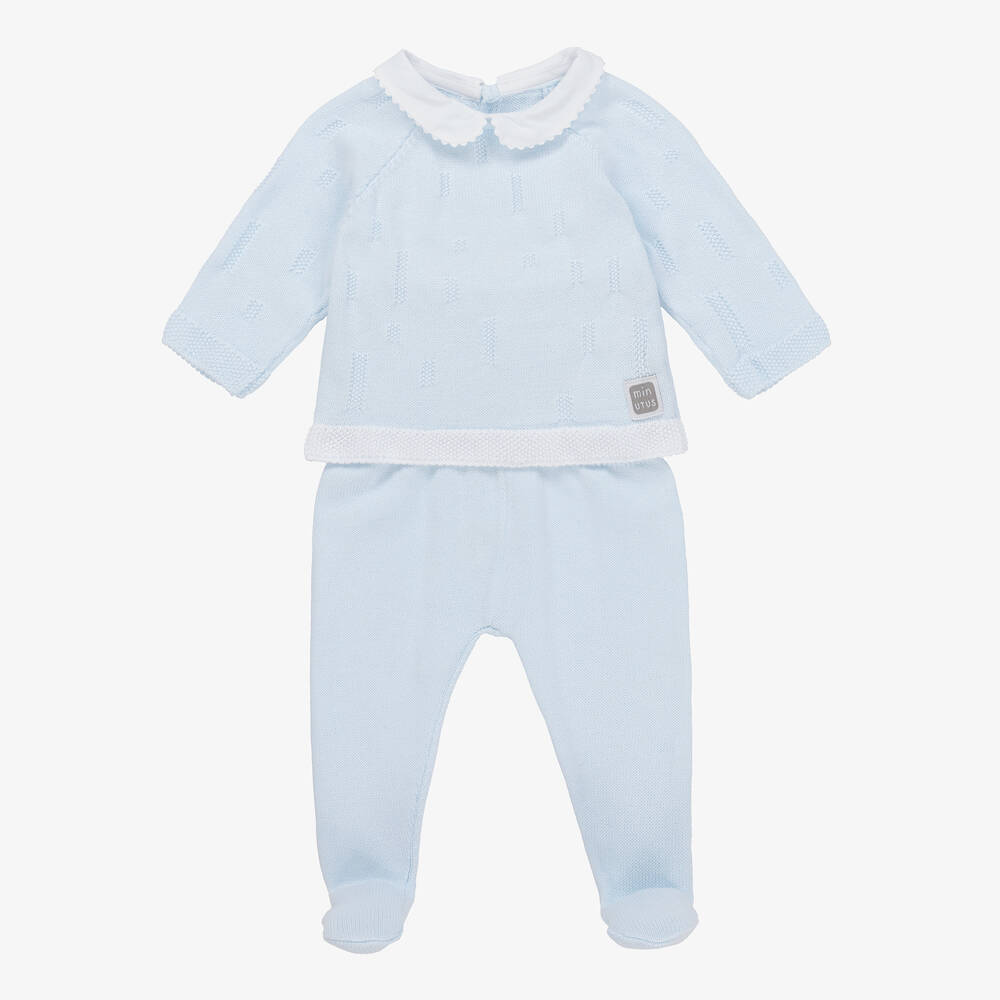 Minutus-Blue Knitted 2 Piece Babygrow  | Childrensalon Outlet