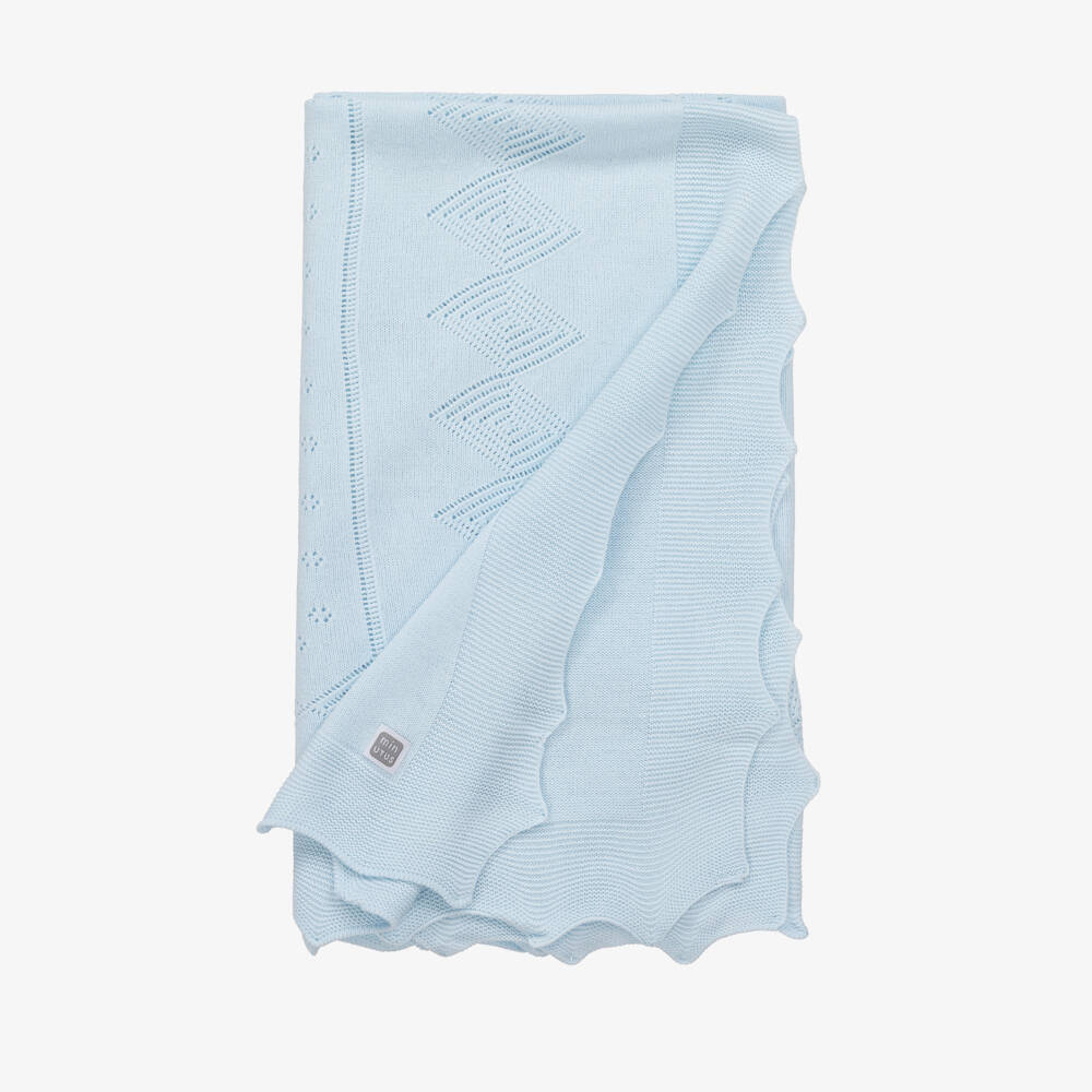 Minutus- Blue Knitted Baby Shawl (105cm) | Childrensalon Outlet