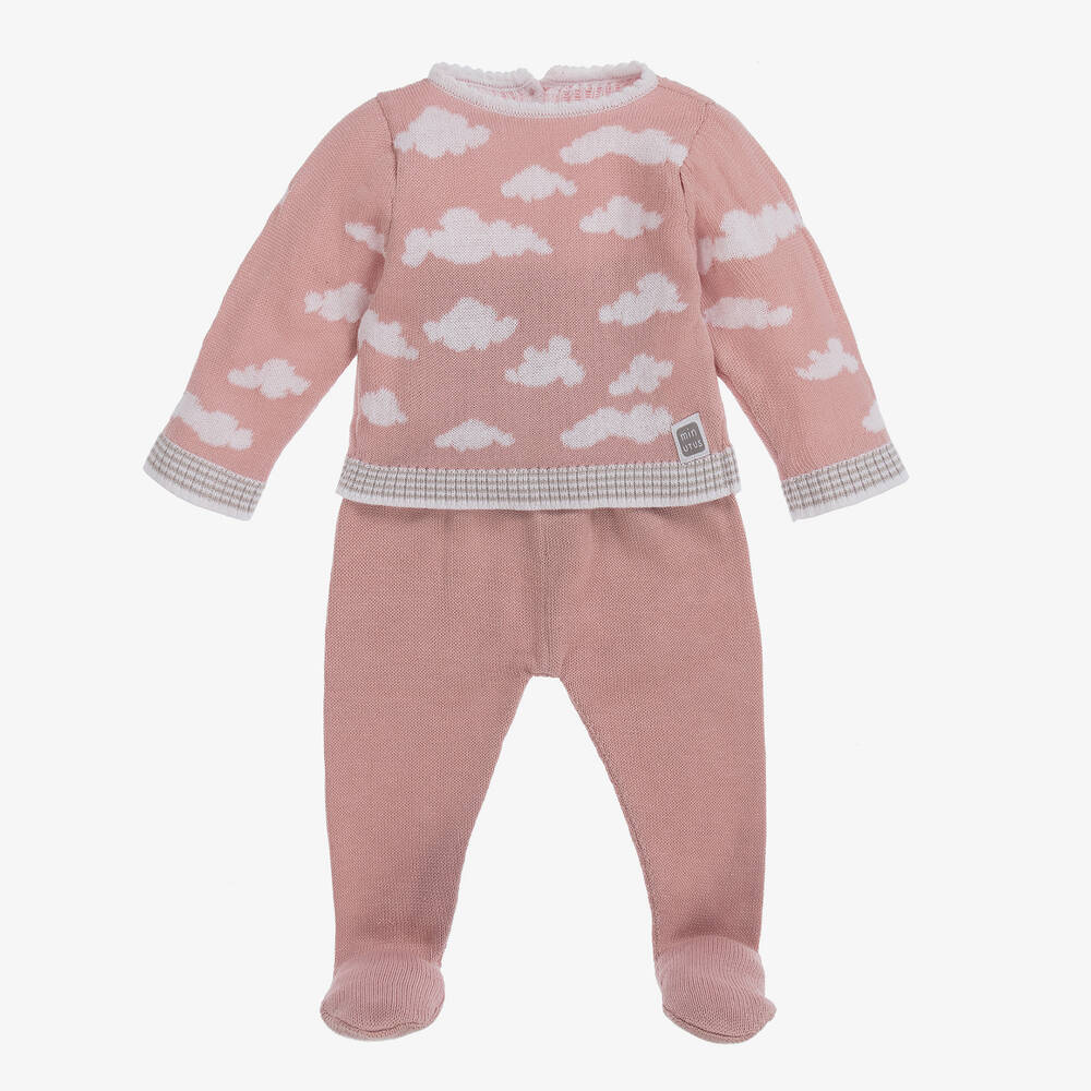 Minutus - Girls Pink Knit Cloud 2 Piece Babygrow | Childrensalon
