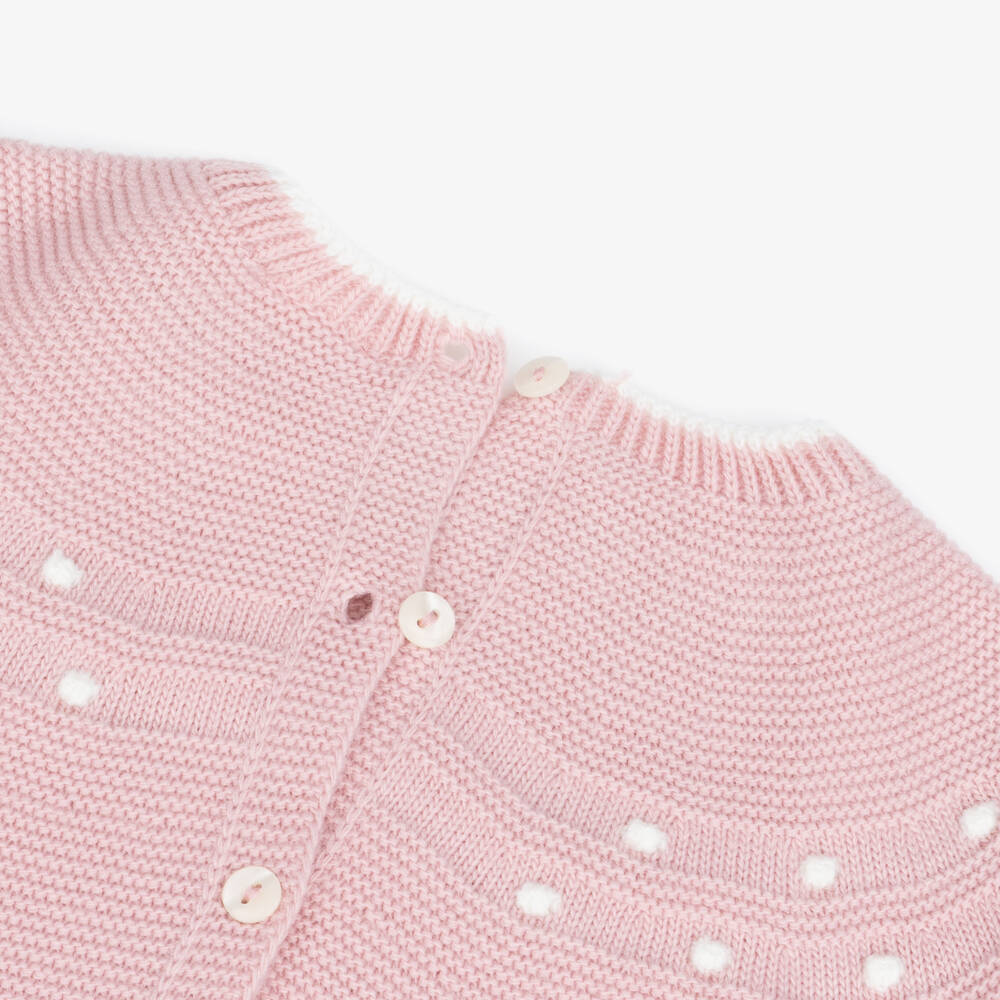 Minutus-Girls Pink Knitted Babysuit Set with Pom-Pom Hat | Childrensalon Outlet