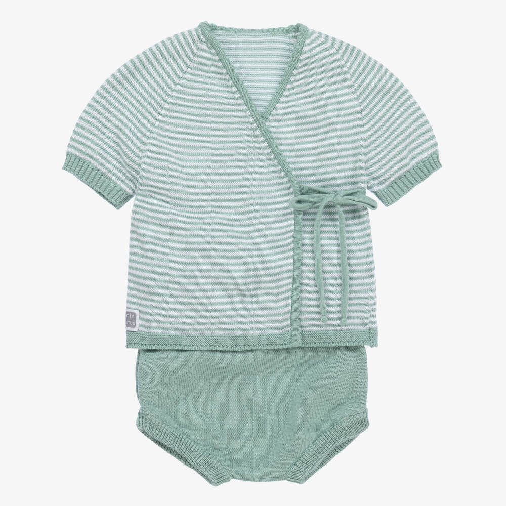 Minutus-Green Cotton Baby Shorts Set | Childrensalon Outlet