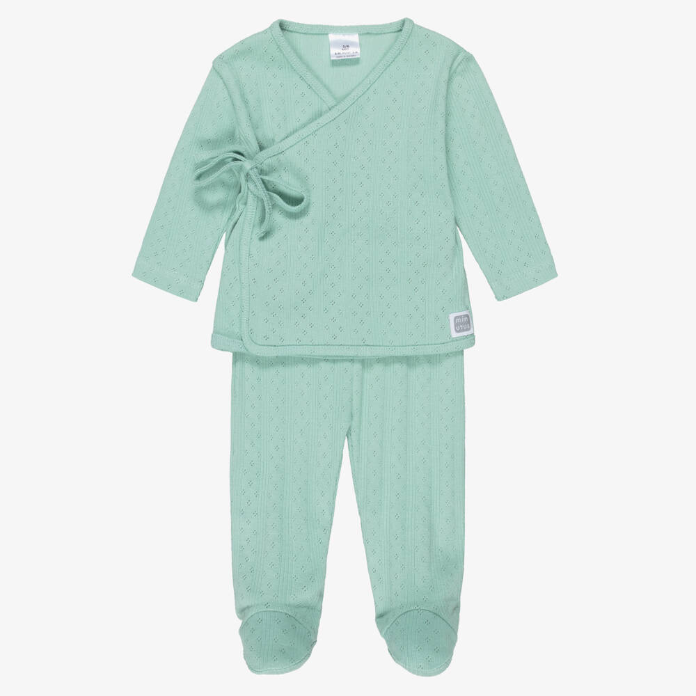 Minutus-Green Cotton Pointelle 2 Piece Babygrow | Childrensalon Outlet