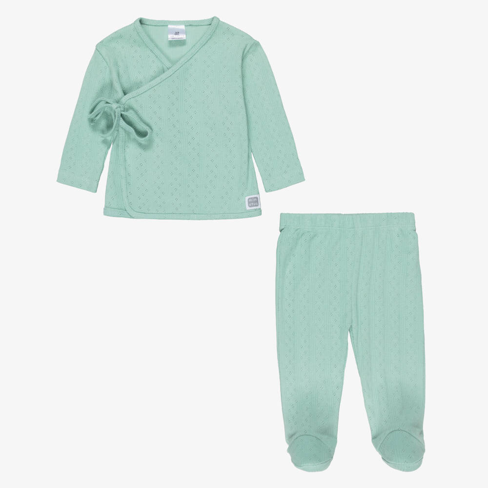 Minutus-Green Cotton Pointelle 2 Piece Babygrow | Childrensalon Outlet