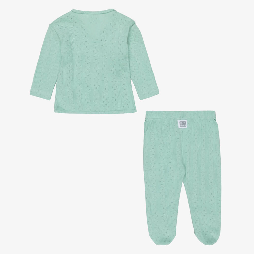 Minutus-Green Cotton Pointelle 2 Piece Babygrow | Childrensalon Outlet