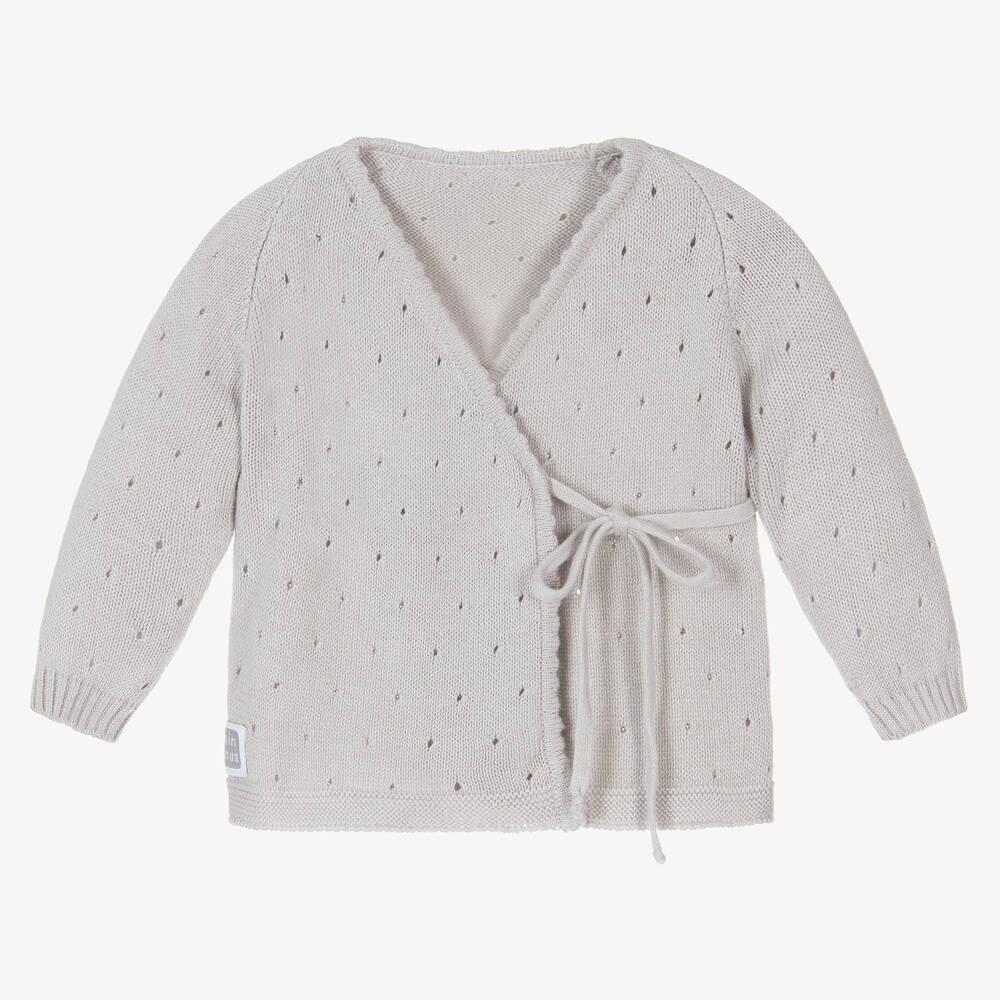 Minutus-Grey Cotton Knit Baby Cardigan | Childrensalon Outlet