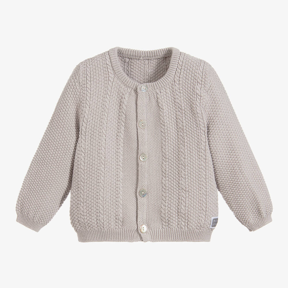 Minutus - Grey Cotton Knitted Baby Cardigan | Childrensalon