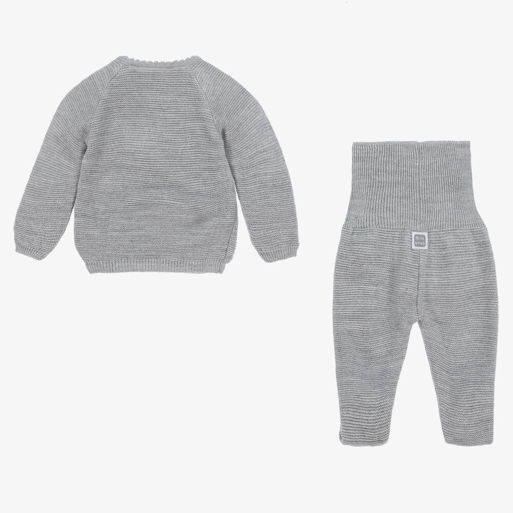 Minutus-Grey Knitted 2 Piece Babygrow | Childrensalon Outlet