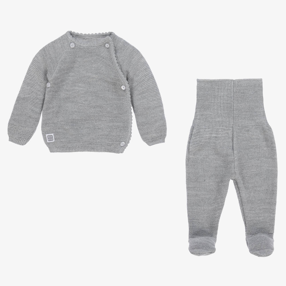 Minutus-Grey Knitted 2 Piece Babygrow | Childrensalon Outlet