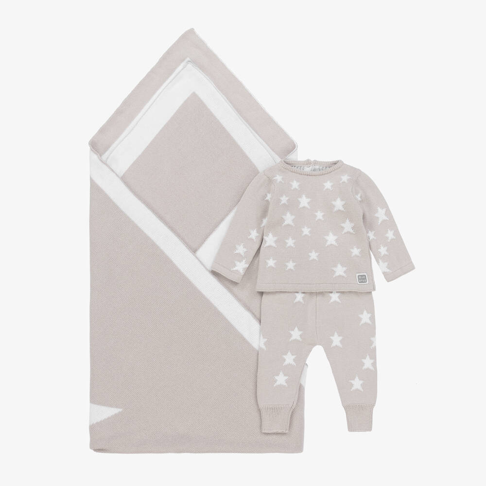 Minutus - Ensemble bébé gris en maille combinaison et couverture | Childrensalon