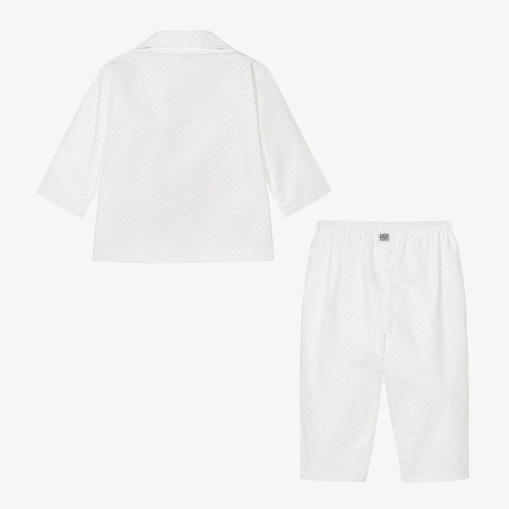 Minutus-Ivory & Blue Cotton Star Baby Pyjamas | Childrensalon Outlet