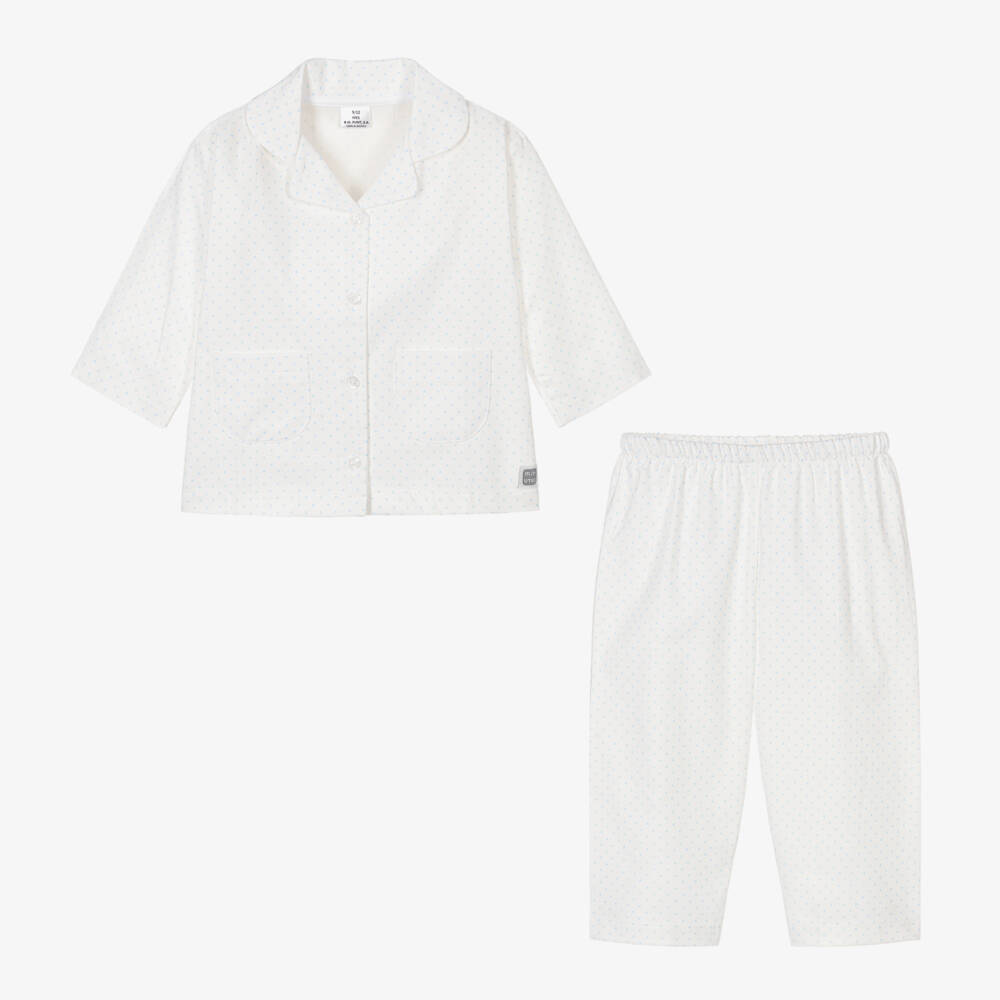Minutus-Ivory & Blue Cotton Star Baby Pyjamas | Childrensalon Outlet