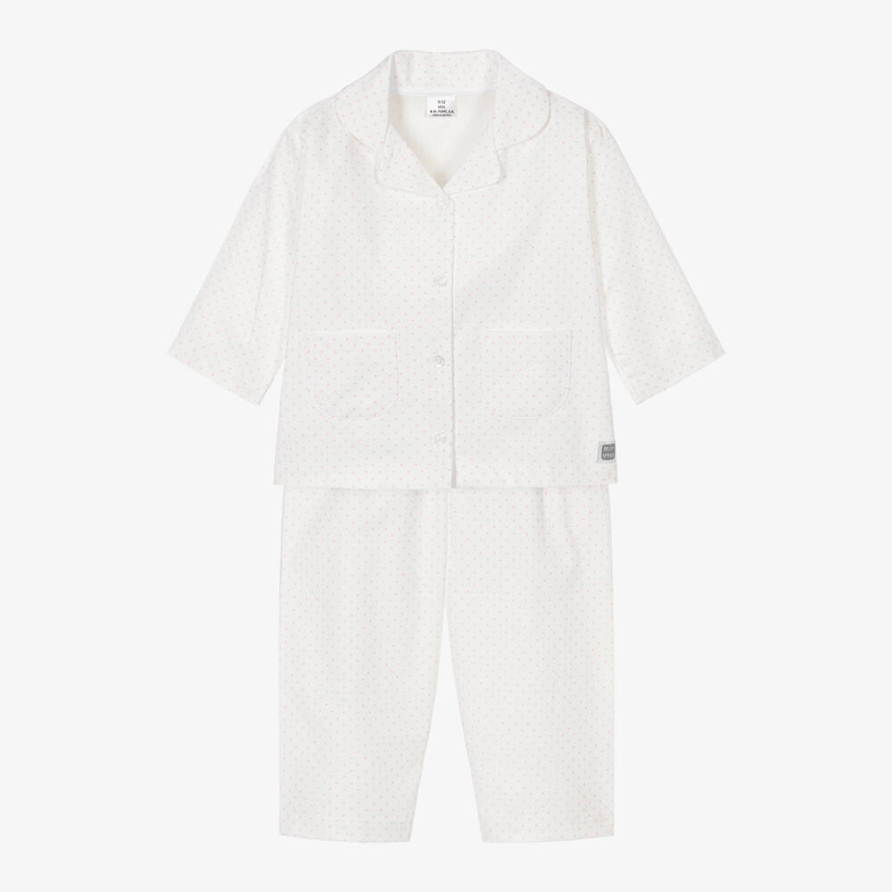 Minutus-Ivory & Pink Cotton Star Baby Pyjamas | Childrensalon Outlet
