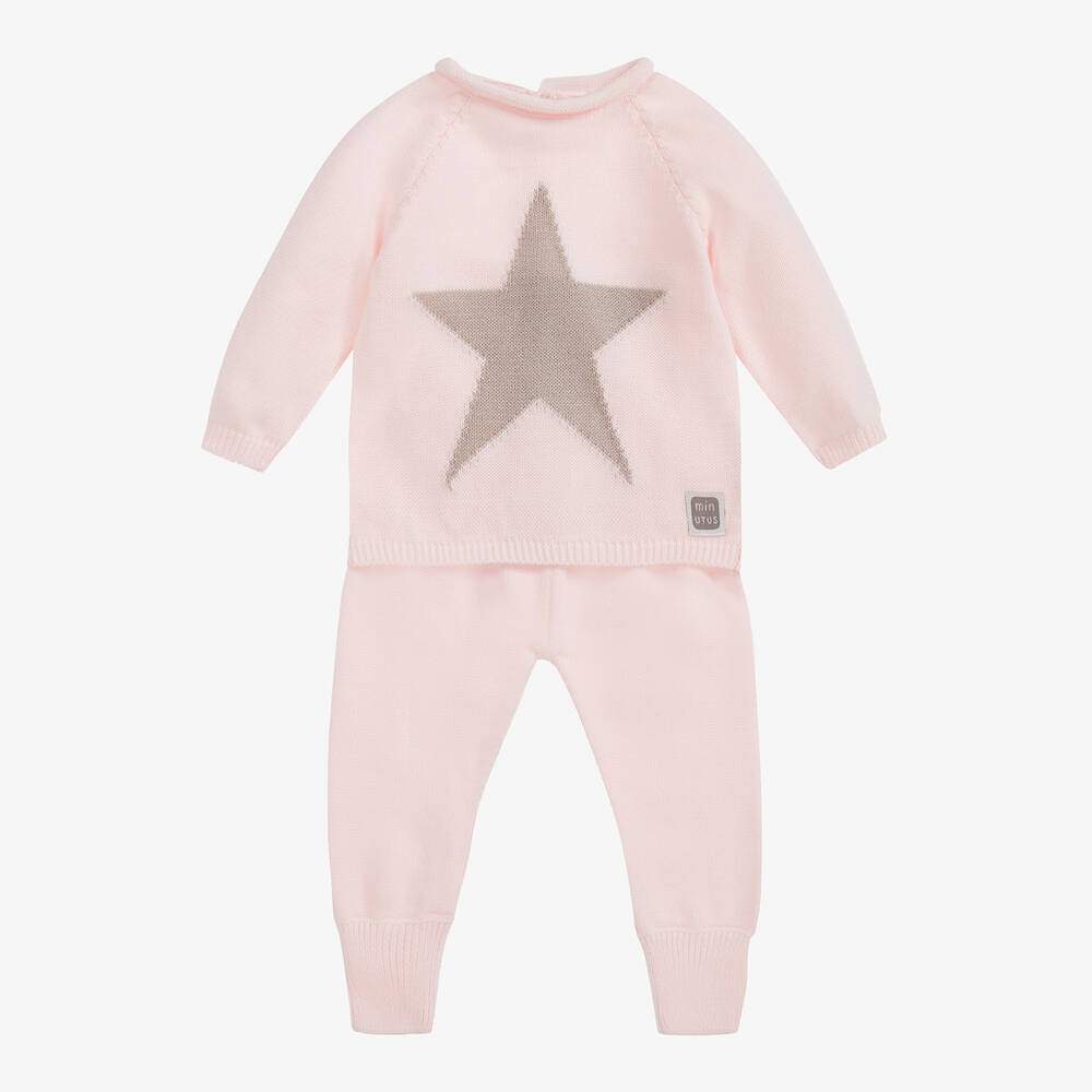 Minutus - Pink Cotton Knitted Trouser Set | Childrensalon