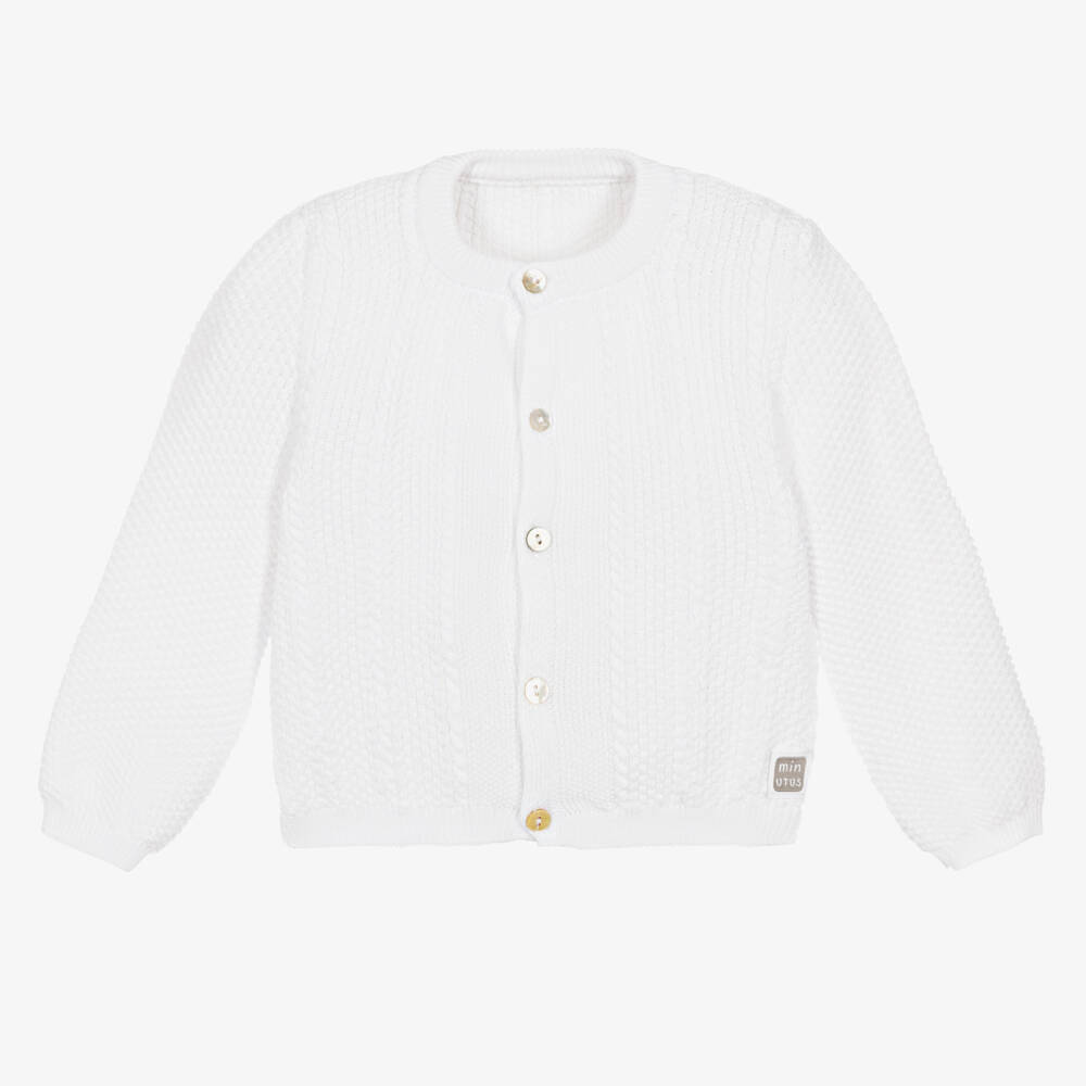 Minutus-كارديغان أبيض محبوك من القطن النقي للرضع | Childrensalon Outlet