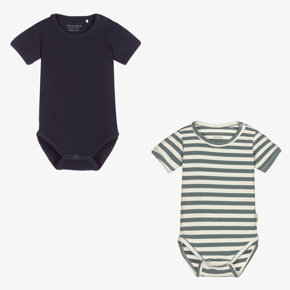 Minymo-Blue Cotton Bodyvests (2 Pack) | Childrensalon Outlet