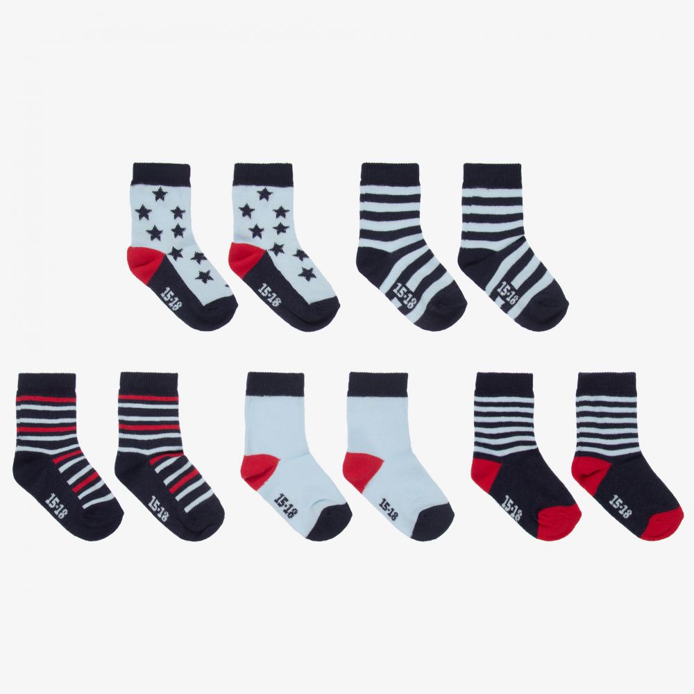 Minymo - Blue & Red Socks (5 Pack) | Childrensalon