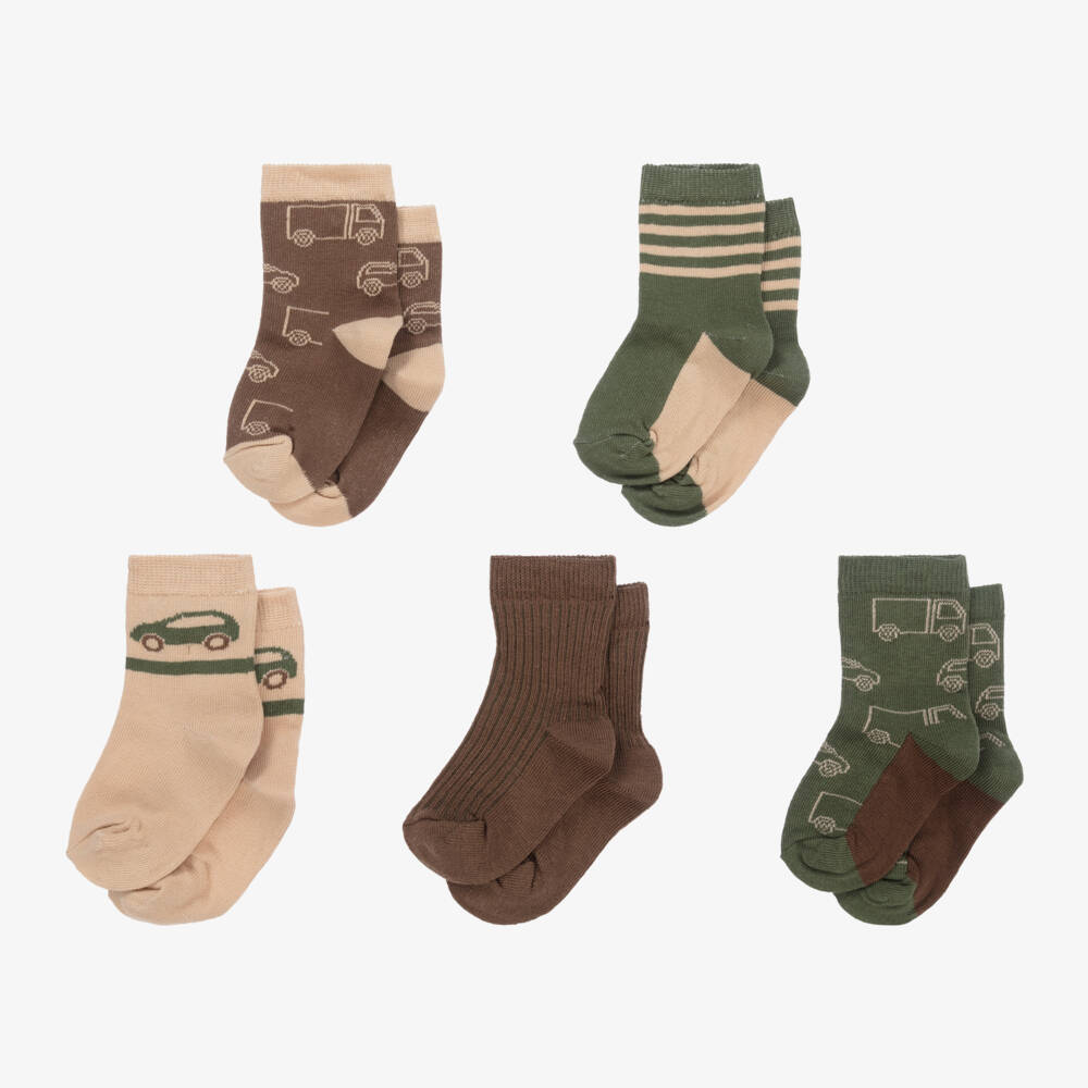 Minymo-Boys Brown & Green Socks (5 Pack) | Childrensalon Outlet