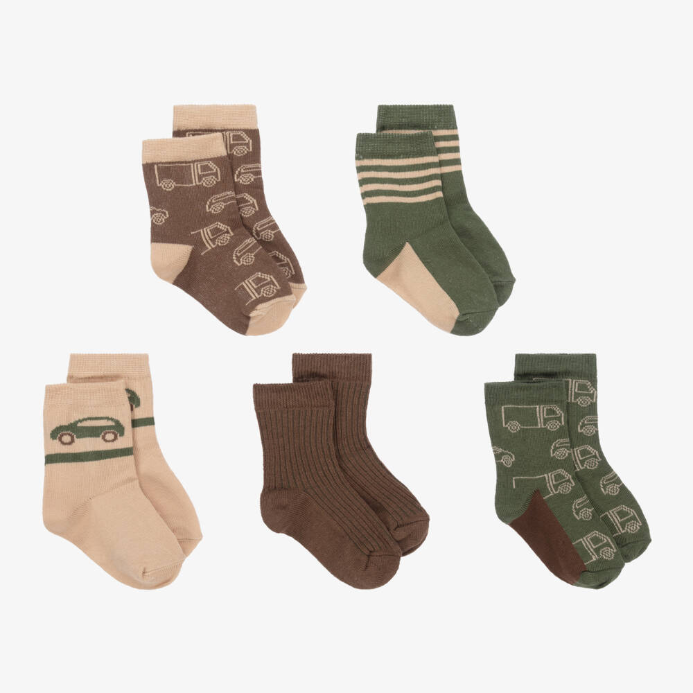 Minymo-Boys Brown & Green Socks (5 Pack) | Childrensalon Outlet