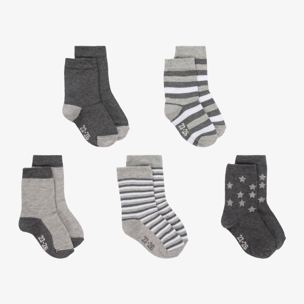 Minymo-Boys Grey & White Socks (5 Pack) | Childrensalon Outlet