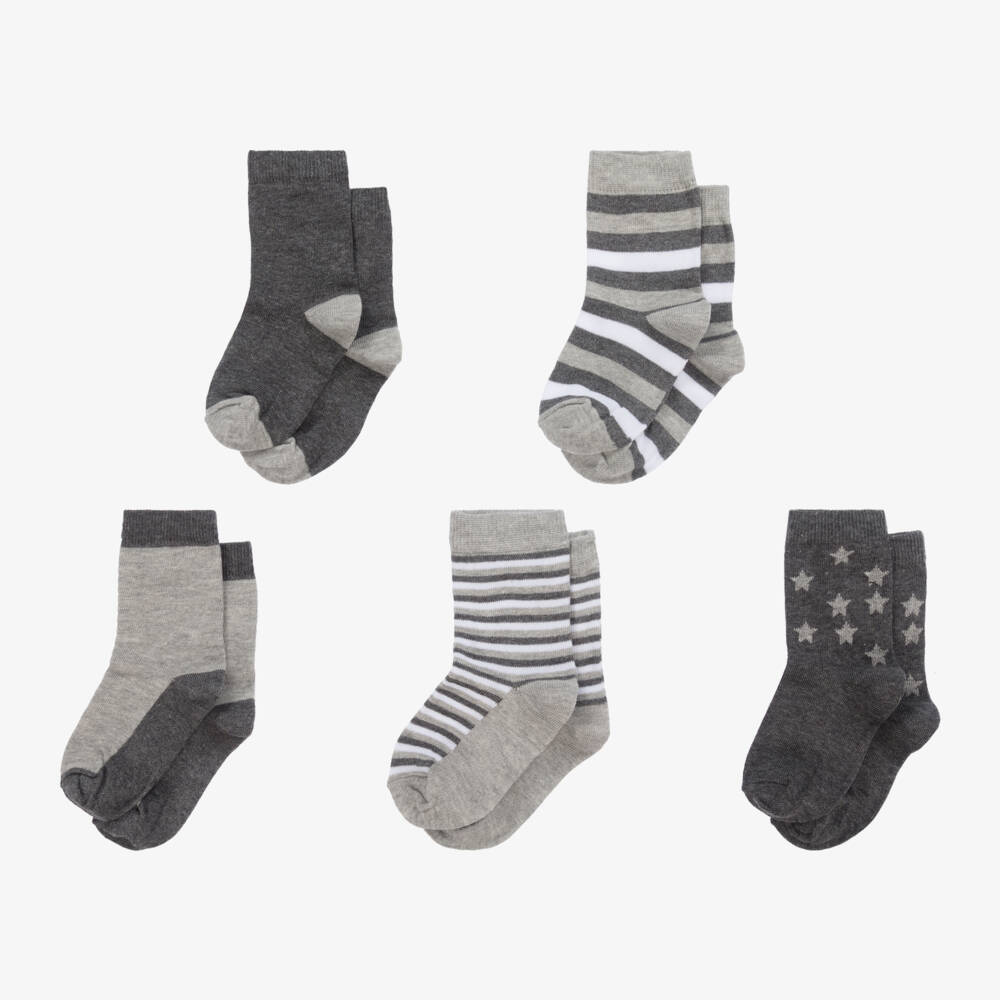 Minymo-Boys Grey & White Socks (5 Pack) | Childrensalon Outlet