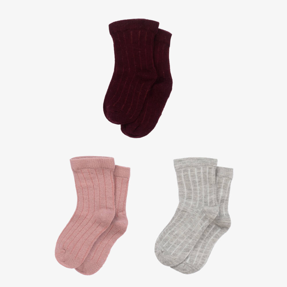 Minymo-Girls Pink & Grey Ribbed Socks (3 Pack) | Childrensalon Outlet