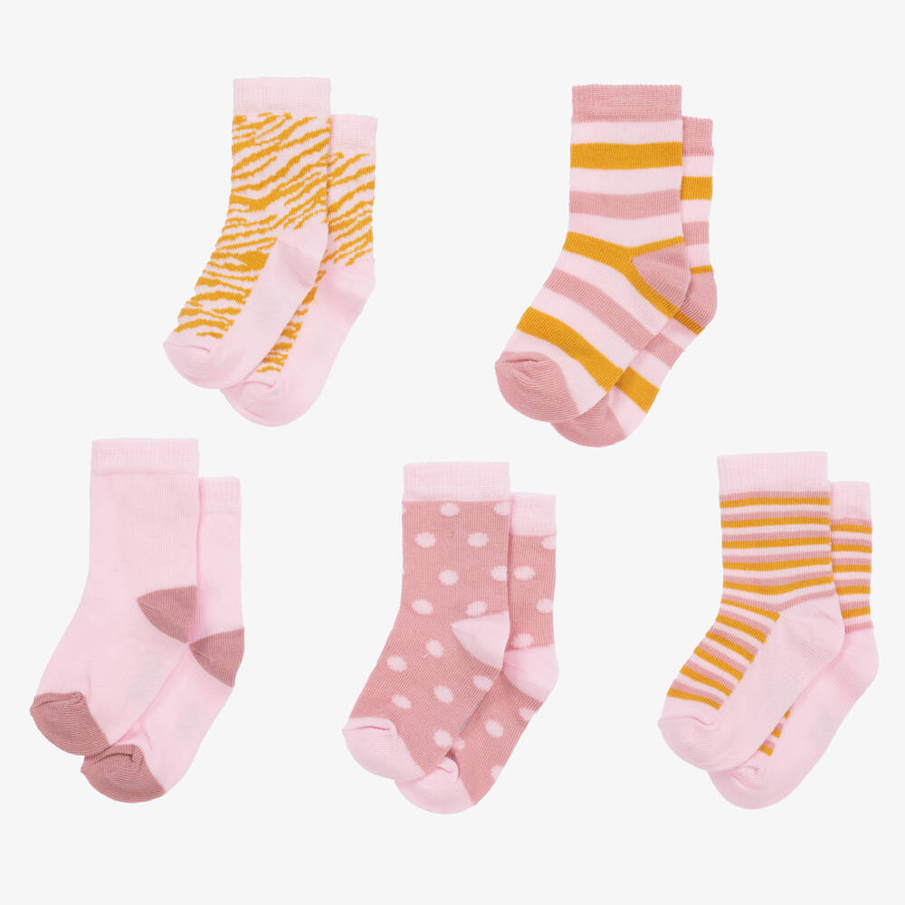 Minymo-Girls Pink Stripes Socks 5 Pack | Childrensalon Outlet