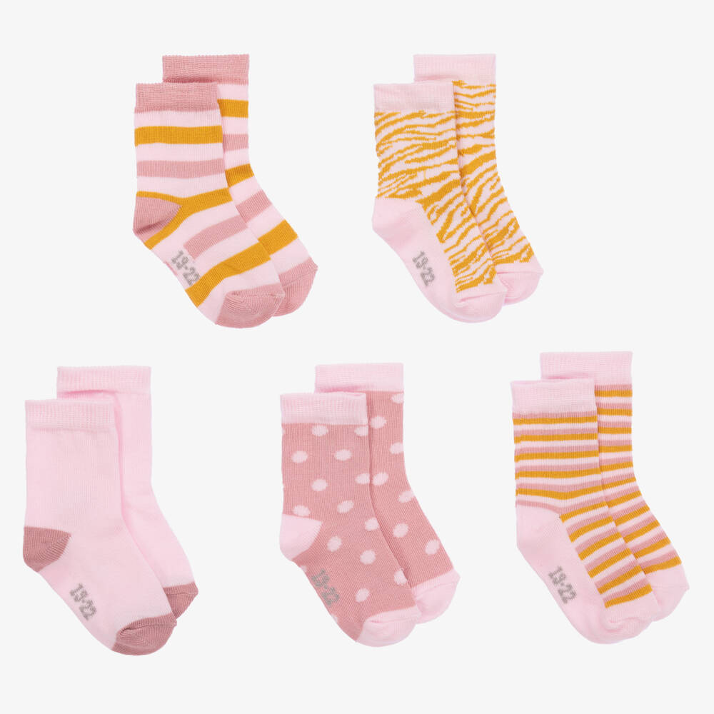 Minymo-Girls Pink Stripes Socks 5 Pack | Childrensalon Outlet