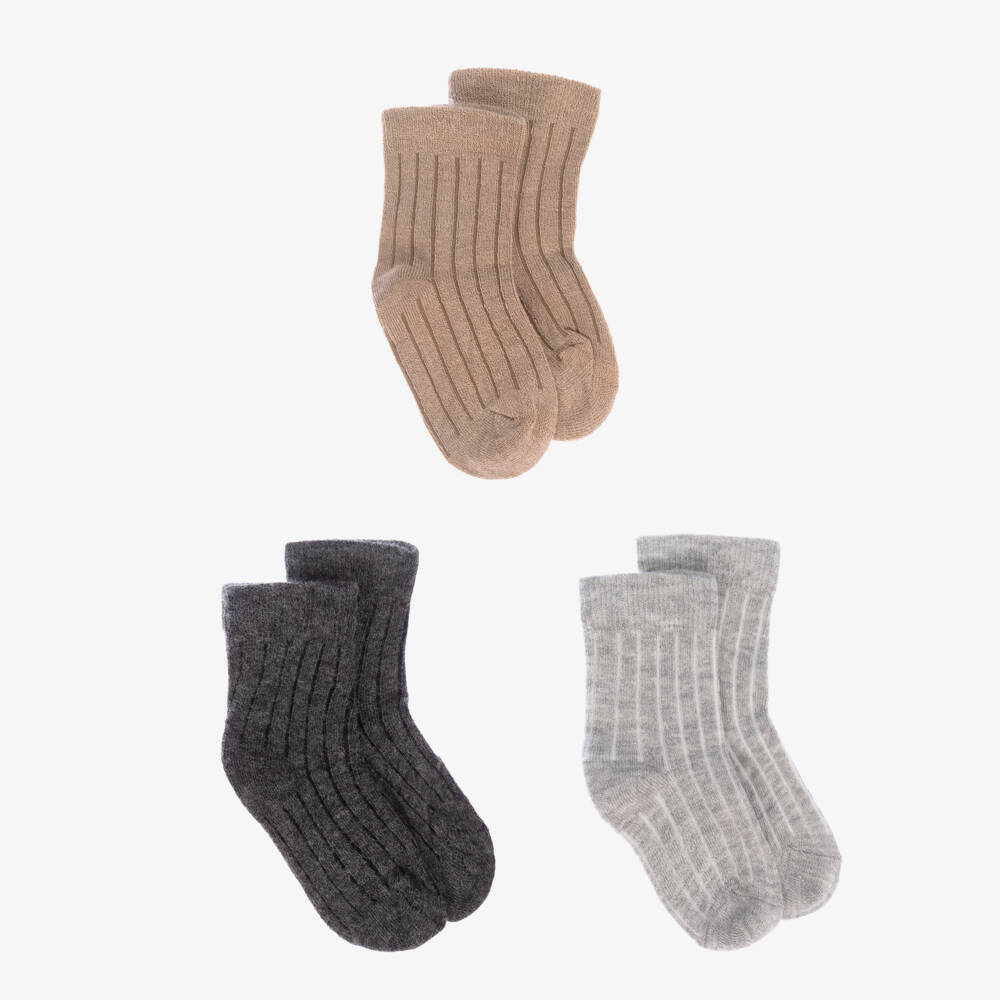 Minymo-Grey & Beige Socks (3 Pack) | Childrensalon Outlet