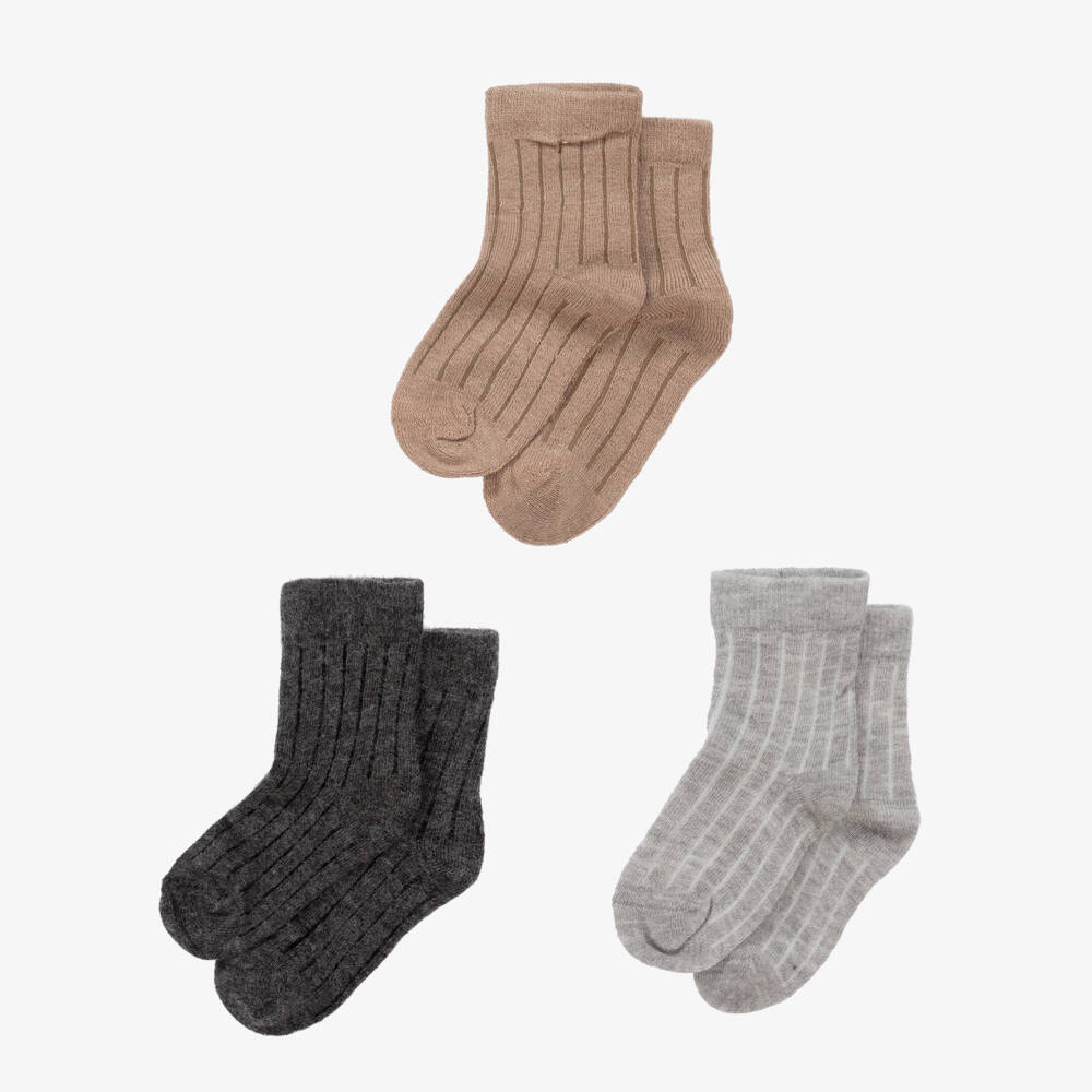 Minymo-Grey & Beige Socks (3 Pack) | Childrensalon Outlet