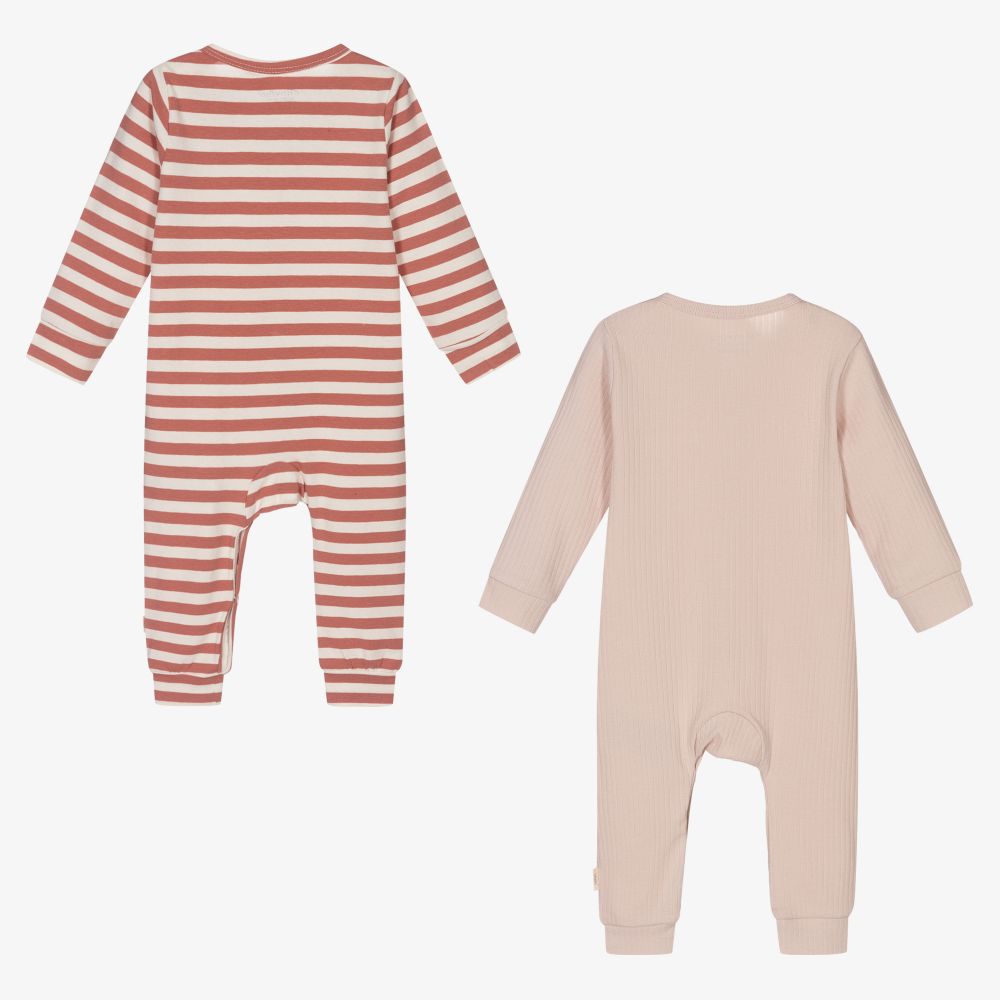 مينيمو-أفرول رومبر قطن عضوي جيرسي لون عاجي وزهري للمولودات (عدد 2) | Childrensalon Outlet