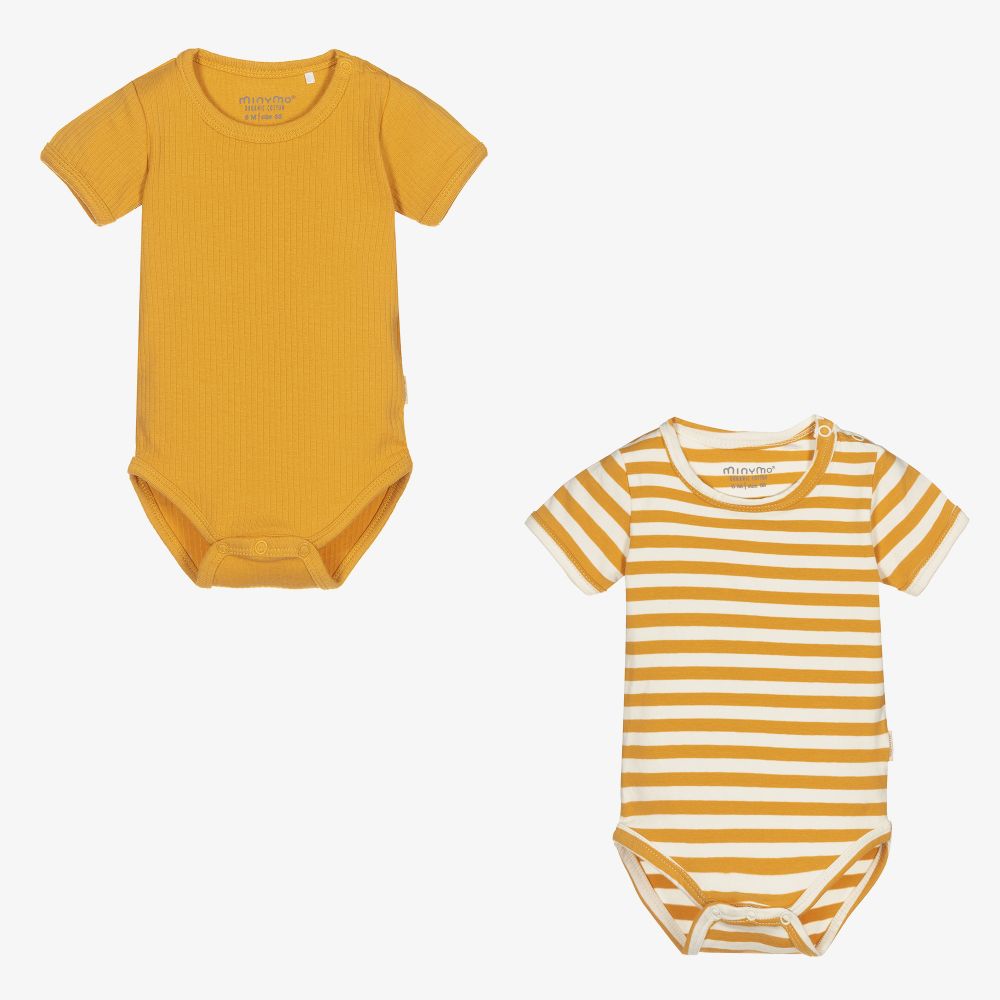 Minymo - أوفرول بادي قطن عضوي جيرسي لون أصفر ومقلم لون أصفر وعاجي للمولودات (عدد 2) | Childrensalon