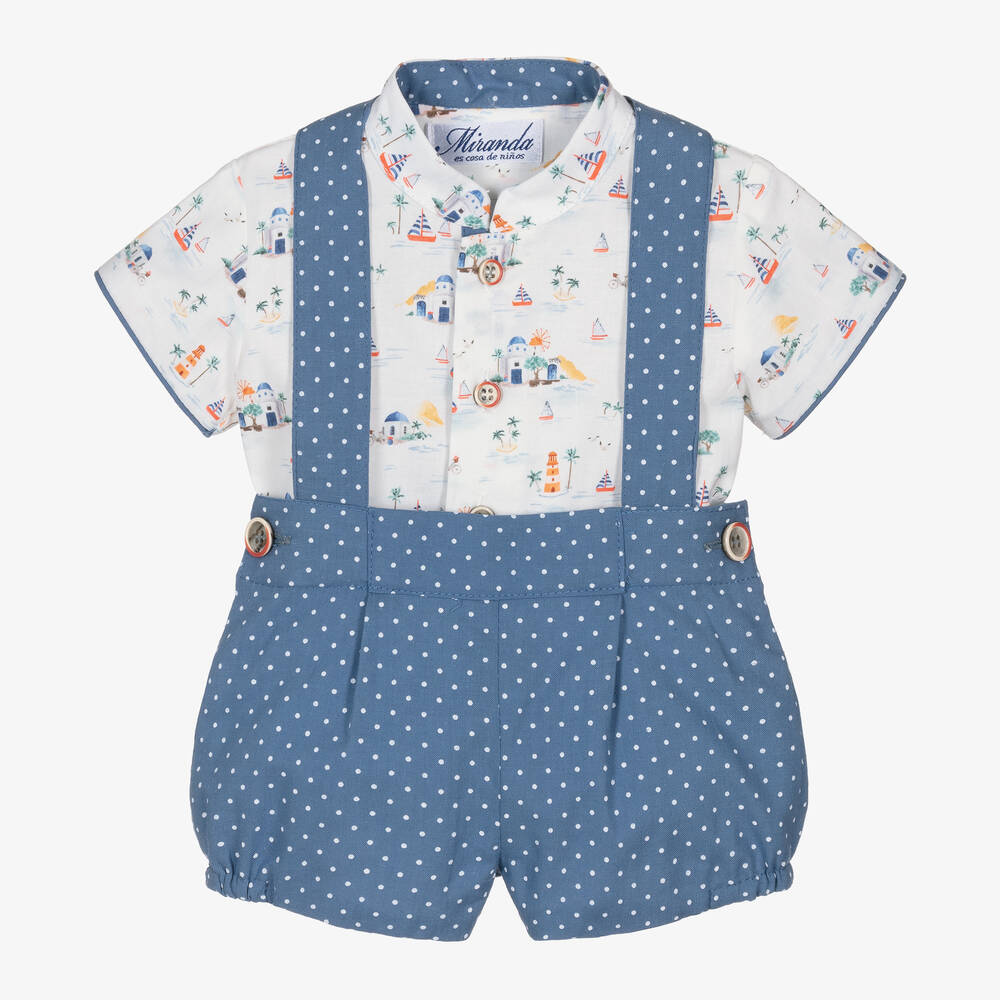Miranda-Baby Boys Blue Cotton Boats Shorts Set | Childrensalon Outlet