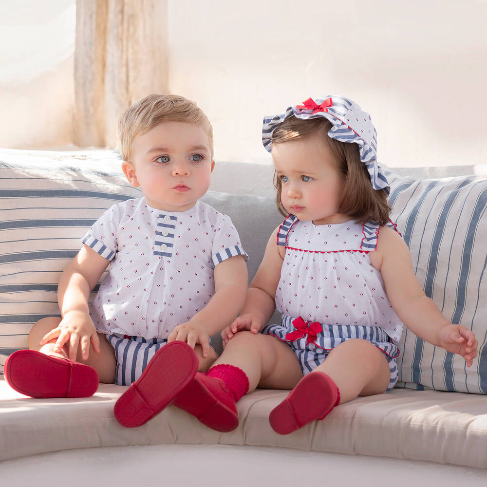 Miranda-طقم شورت وتوب أطفال ولادي قطن بوبلين لون أزرق | Childrensalon Outlet