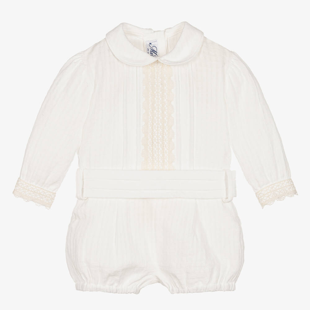 Miranda - Elfenbeinfarbenes Shorts-Set aus Baumwolle mit Schleife für männliche Babys | Childrensalon
